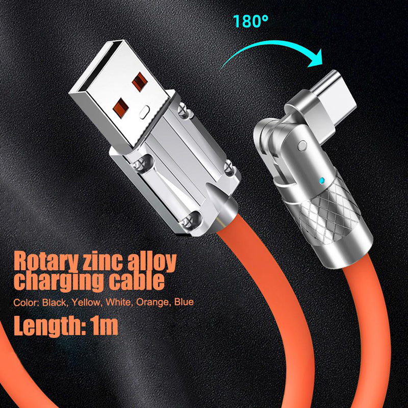 120W 6A SUPER FAST CHARGING USB TO IPHONE & TYPE C TO TYPE C 180’ rotatable cord cable